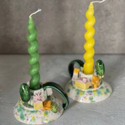 Handmade Ceramic Candle Holder With Miniature Houses - thumbnail 4