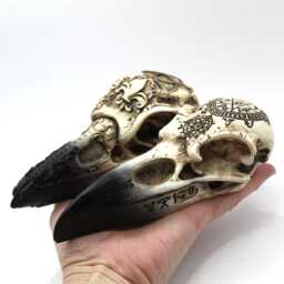 Hand-Cast Raven Skull Figurine Magic Symbols, Runes, Pagan Decor - thumbnail 4