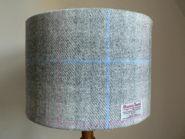 Harris Tweed Lampshade - Grey, Blue & Pink Tartan - image 1