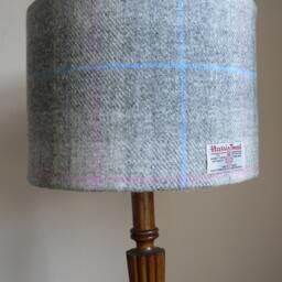 Harris Tweed Lampshade - Grey, Blue & Pink Tartan - thumbnail 2