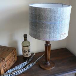 Harris Tweed Lampshade - Grey, Blue & Pink Tartan - thumbnail 3