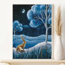 A4 A5 Original Art Print - Winter Forest Hare Art Cute Rabbit Whimsical Fantasy Poster Rabbit Serenum - thumbnail 1