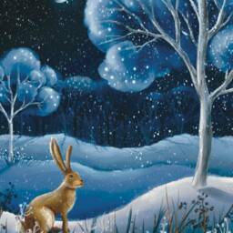 A4 A5 Original Art Print - Winter Forest Hare Art Cute Rabbit Whimsical Fantasy Poster Rabbit Serenum - thumbnail 2