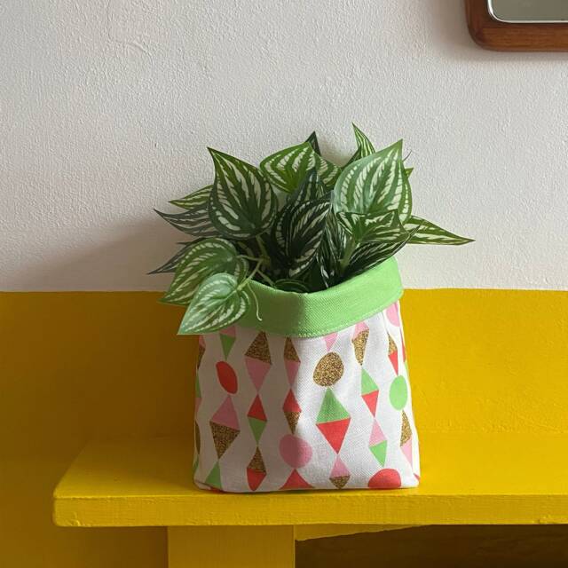 Plant Pot Cosy - Geometric Mid Century Shapes Print Fabric Storage Basket - image 1