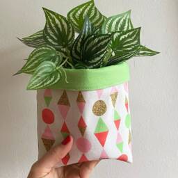 Plant Pot Cosy - Geometric Mid Century Shapes Print Fabric Storage Basket - thumbnail 2