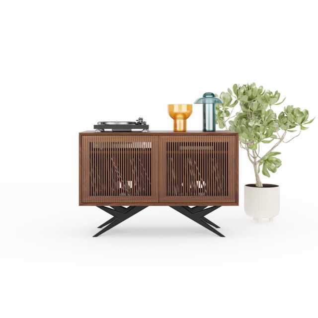 Walnut Record Player Stand, Mid Century Modern Vinyl Storage Console - image 1