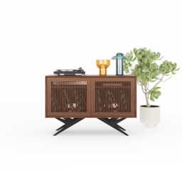 Walnut Record Player Stand, Mid Century Modern Vinyl Storage Console