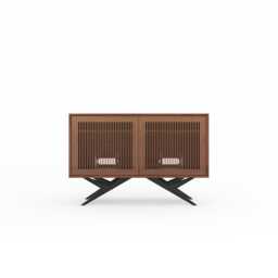 Walnut Record Player Stand, Mid Century Modern Vinyl Storage Console - thumbnail 2