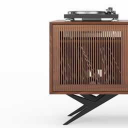 Walnut Record Player Stand, Mid Century Modern Vinyl Storage Console - thumbnail 4
