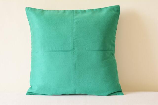 Teal Faux Suede Pillow Cover, Stitch Detail, Decorative Cushion - image 1