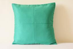 Teal Faux Suede Pillow Cover, Stitch Detail, Decorative Cushion - thumbnail 1
