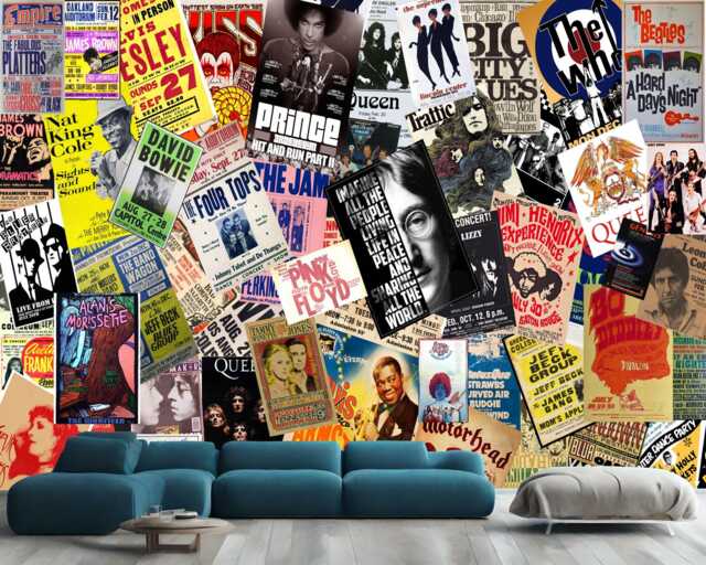 Vintage Rock Concert Posters Wallpaper Mural - Peel & Stick - image 1