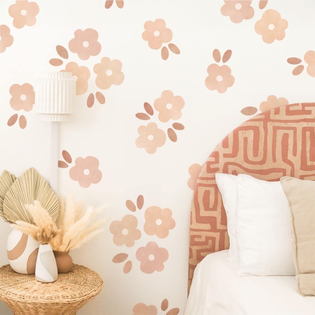Daisy Wall Decals - Floral Stickers, Beige Nursery Decor, Kids Room Art, Reusable & Removable - image 1
