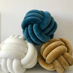 Teal Knot Pillow, Large Velvet Cushion, Decorative Ball Pillow - thumbnail 2