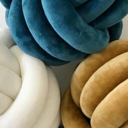 Teal Knot Pillow, Large Velvet Cushion, Decorative Ball Pillow - thumbnail 3