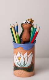 Handmade Ceramic Pen/Pencil Holder, Frog Design, Pencil Box With Fun Animals, Christmas Gift For Kids Organizing