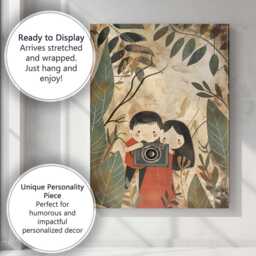 Cute Children Holding Vintage Camera Botanical Illustration Canvas Wall Art Print Decor Picture Ready To Hang - thumbnail 3