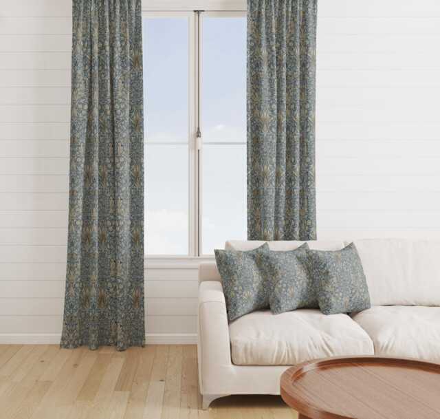 Custom Made William Morris Snakeshead Denim Blackout/Lining Curtains Pinch /Triple/Double Pleat - image 1