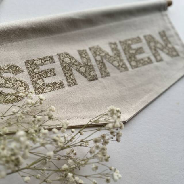 Personalised Wall Hanging Banner, Fabric Pennant For Kids Rooms & Nursery, Gift Newborn, Peg Rail Decor, Custom Name Banner - image 1