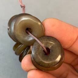 20 Vintage Hand Polished Dark Brown Nephrite Jade Donuts - 20mm - thumbnail 2