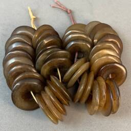 20 Vintage Hand Polished Dark Brown Nephrite Jade Donuts - 20mm - thumbnail 1