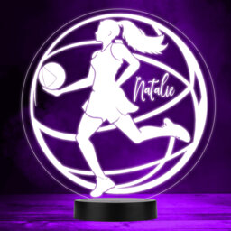 Girl Playing Netball Silhouette Ball Shape Sports Fan Led Colour Night Light - thumbnail 1