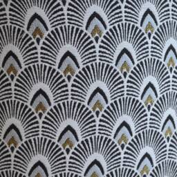 Japanese Fan Cotton Fabric Lampshade in Black, White & Gold, For Table Lamp, Pendant Black Art Deco - thumbnail 2