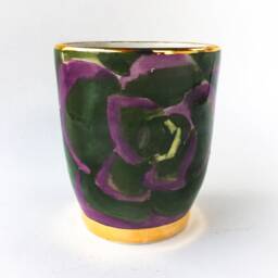 Ceramic Vase With Hand Painted Succulents & 22K Gold Rim Foot - Modern Mud - thumbnail 2