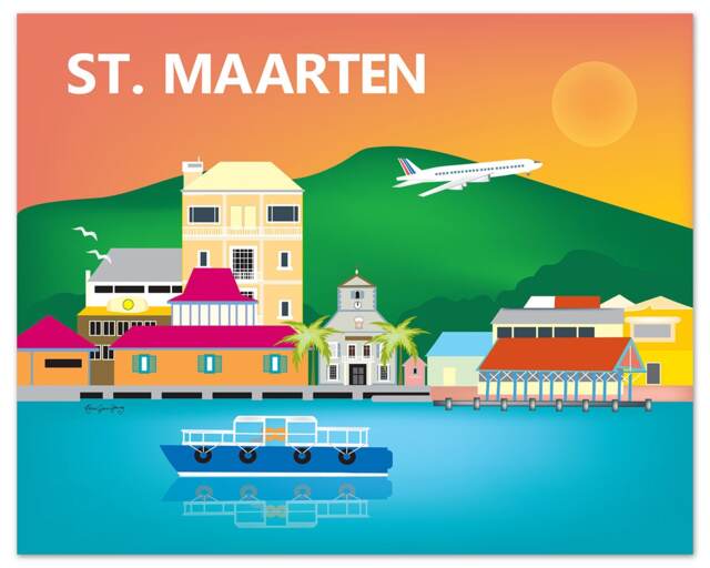 St. Maarten Art, Skyline Print, Phillipsburg Poster, Art Gift, St.maarten Wedding Print - Style E8-O-St-Maar - image 1