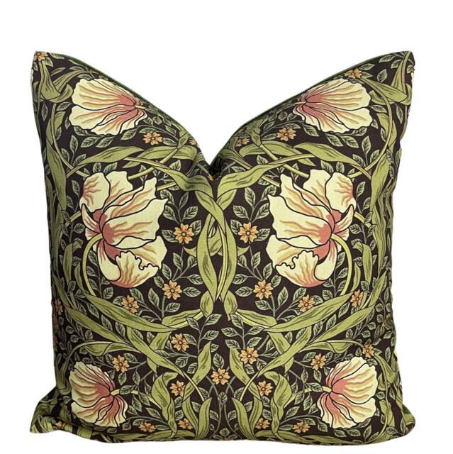 William Morris/Pimpernel Cushion Cover Botanical Floral Decorative Throw Pillow Green Pink Toffee - image 1