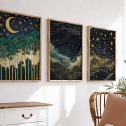 William Morris Set Of 3 Posters, Gold Decor, Print, Moon Poster, Night Sky Art, Botanical Floral Bedroom Art - thumbnail 3