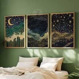 William Morris Set Of 3 Posters, Gold Decor, Print, Moon Poster, Night Sky Art, Botanical Floral Bedroom Art - thumbnail 2