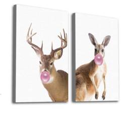 Kangaroo With Gum. Cute Animal Canvas Wall Art. Animals Set. Painting Housewarming Gifts Ideas. Deer Chewing Kids Set Of 2 - thumbnail 2