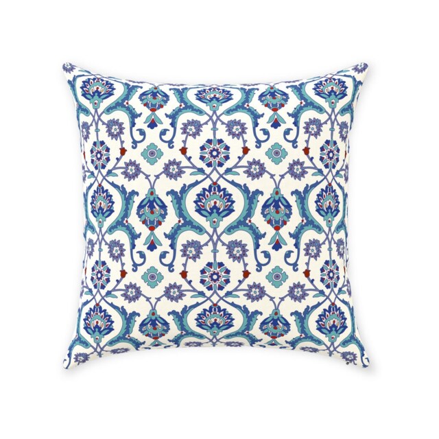 Antalya Ottoman Pillow Cover - Pure Cotton Twill Print Fabric Blue Mint Lilac Pattern Arabic Eastern Design Decorative Cushion - image 1