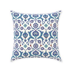 Antalya Ottoman Pillow Cover - Pure Cotton Twill Print Fabric Blue Mint Lilac Pattern Arabic Eastern Design Decorative Cushion - thumbnail 1