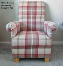 Handcrafted Adult Tartan Check Armchair Porter & Stone Balmoral Fabric Red Blue Grey Chair Scottish Scotland Gingham Checked Small Accent - thumbnail 1