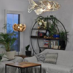 Gold Ceiling Light, Fishmetrics, Unique Design, Stainless Steel, Fish Designer Lighting, Geomeric Lamp Pendant - thumbnail 3
