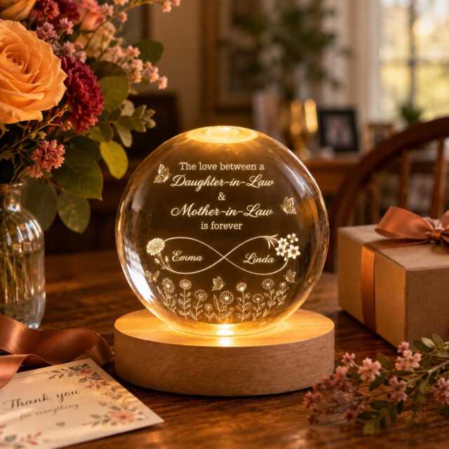Custom Mother in Law Gift From Daughter, Personalized Birth Month Flower Crystal Ball Night Light, Infinity Names Lamp, Birthday For Mil - image 1