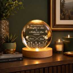 Custom Mother in Law Gift From Daughter, Personalized Birth Month Flower Crystal Ball Night Light, Infinity Names Lamp, Birthday For Mil - thumbnail 3