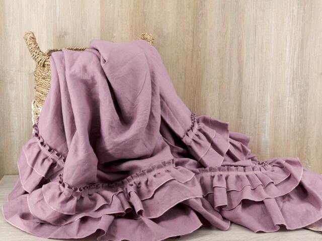 Linen Duvet Cover With Ruffles Italian Fabric in Lavender, Custom Sizes - image 1
