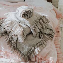 Linen Sheets Set With Ruffles. 4 Pieces-Flat Ruffled, Fitted Sheet & Two Ruffled Pillowcases.french Linen Set Made By Mooshop New - thumbnail 2