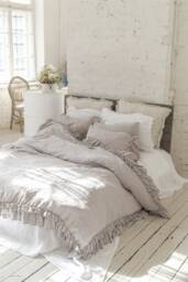 Linen Sheets Set With Ruffles. 4 Pieces-Flat Ruffled, Fitted Sheet & Two Ruffled Pillowcases.french Linen Set Made By Mooshop New - thumbnail 1