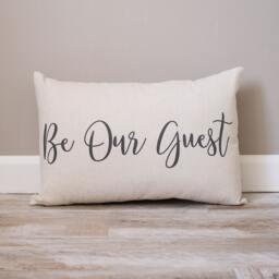 Be Our Guest Linen Pillow - Rustic Farmhouse Decor - thumbnail 1