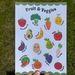 Kids Educational Fruit & Veg Poster - Children's Wall Art 5 A Day Cute Veggies Playroom Decor Bedroom Nursery Prints Learning Ed - thumbnail 3