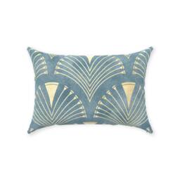 Art Deco Pillow Cover - Pure Cotton Twill Print Fabric Gatsby Vintage Fan Peacock Design Silver Gray Blue & Gold Decorative Cushion - thumbnail 2