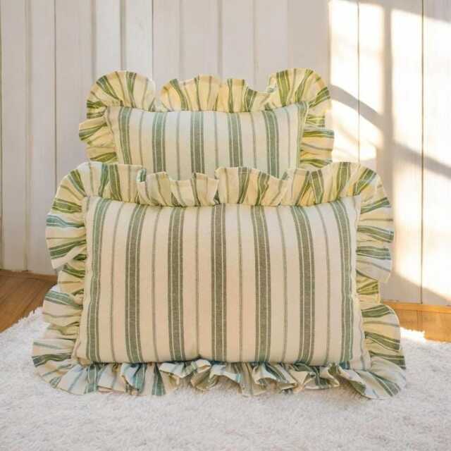 Bohemian Frill Linen Striped Pillow Cover - Different Color Options With Edges Lulu - image 1