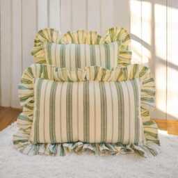 Bohemian Frill Linen Striped Pillow Cover - Different Color Options With Edges Lulu - thumbnail 1