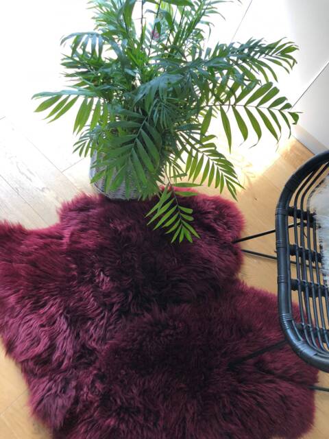 Sheepskin Rug, Plum Coloured Sheepskin Fur Throw, Chair Cover, Purple Interior Accessories, Double Width Rug , Home - image 1