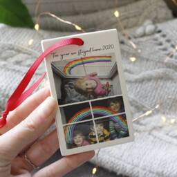 Baby Ceramic Hanging Photo Decoration - New Bauble Christmas Rainbow Lockdown 2020 - thumbnail 3