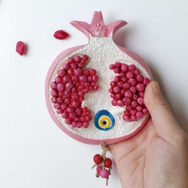 Handmade Pink Pomegranate Wall Decor With Evil Eye Home Blessing Gift - image 1